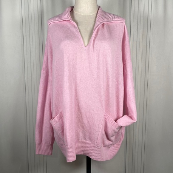 Minnie‎ Rose Light Pink 100% Cashmere Collared V Neck Tight Knit Sweater Size 2X - Picture 3 of 16